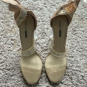 Fashion Nova Gold Clear Strap Heels